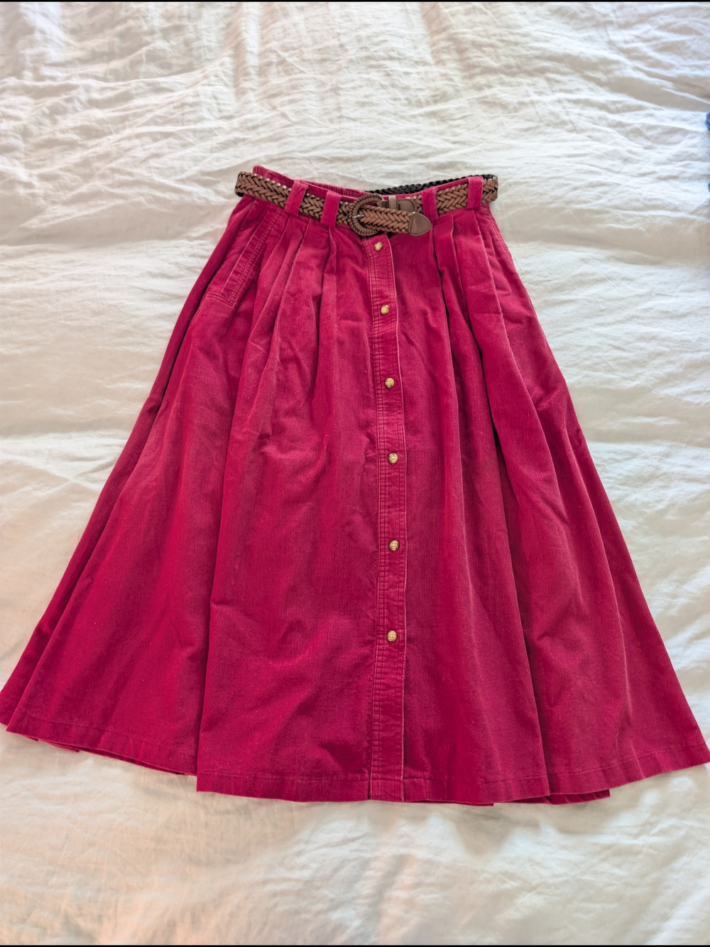 Vintage 90s Karen Scott Corduroy Button Front Midi Skirt with Belt – Sz 12